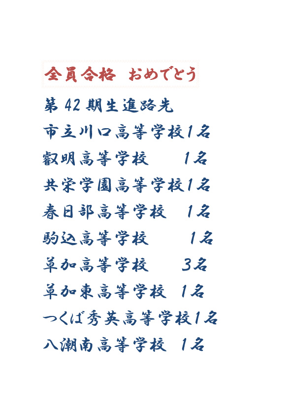 ４２期生進路先