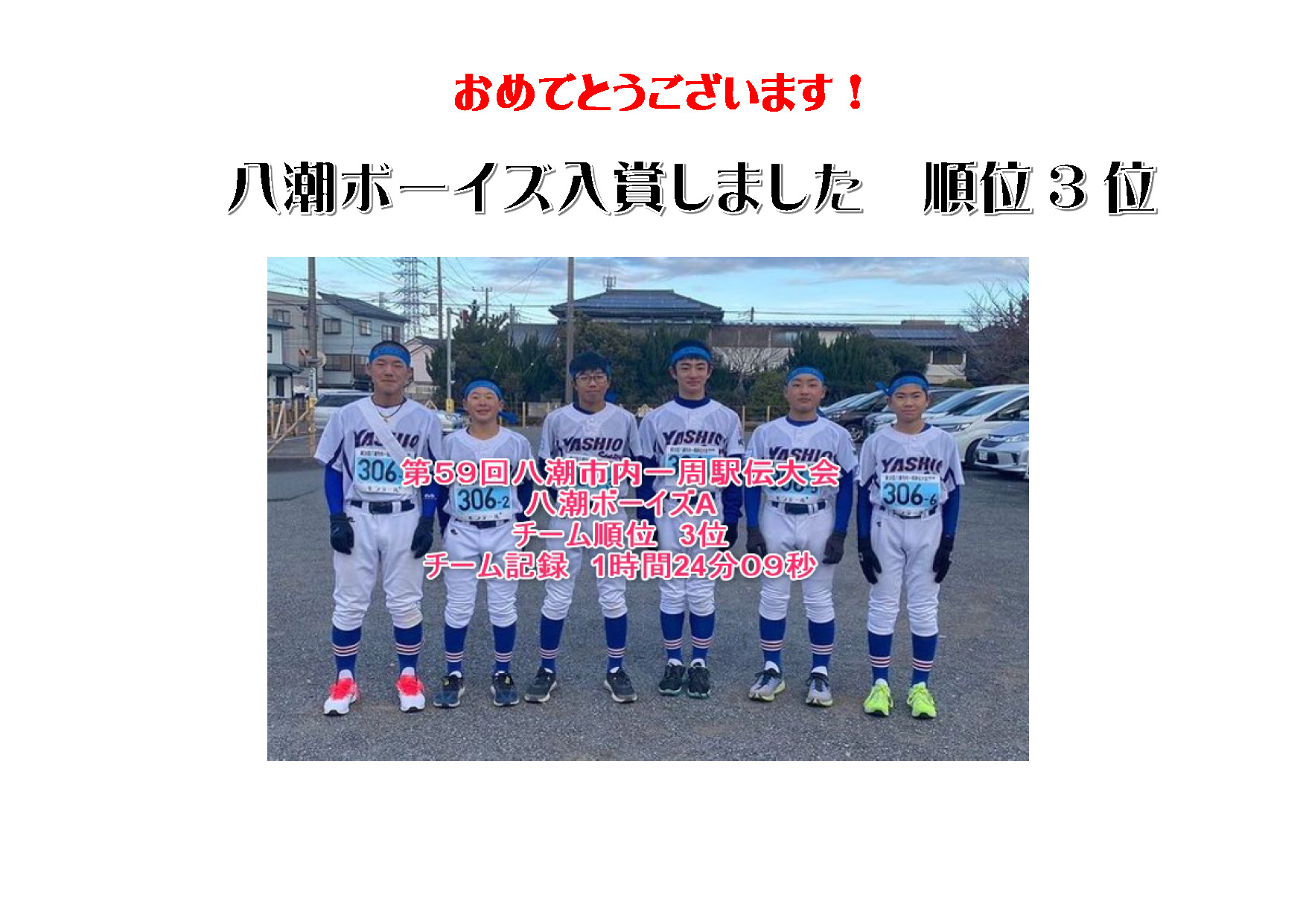 第59回八潮市内一周駅伝大会の結果