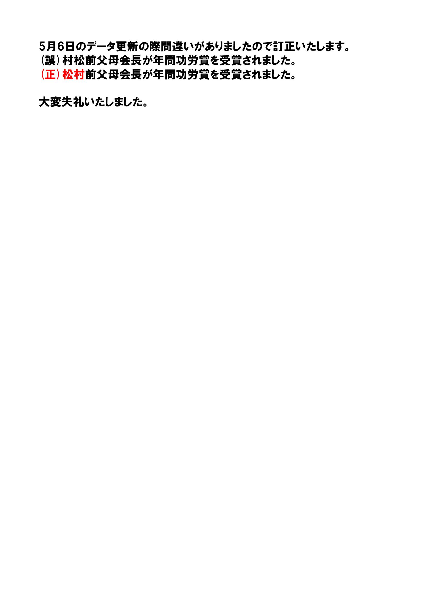 5月6日HP更新分　データの訂正